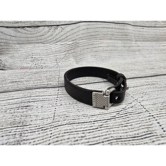 Fossil Mens Leather Band Stainless steel Bracelet - Picture 1 of 11
